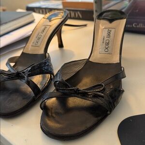 Jimmy Choo Black Leather Mules with Bow